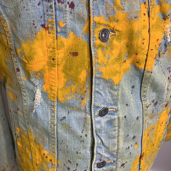 Men’s NEW Crysp Denim. Ottoman Spatter paint Jacket size large - Picture 3 of 7